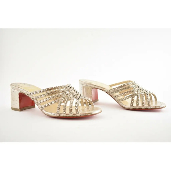 Christian Louboutin Marthaspike 55 Silver Open Sandal Mule Block Heel Pump 36.5 - Picture 4 of 12